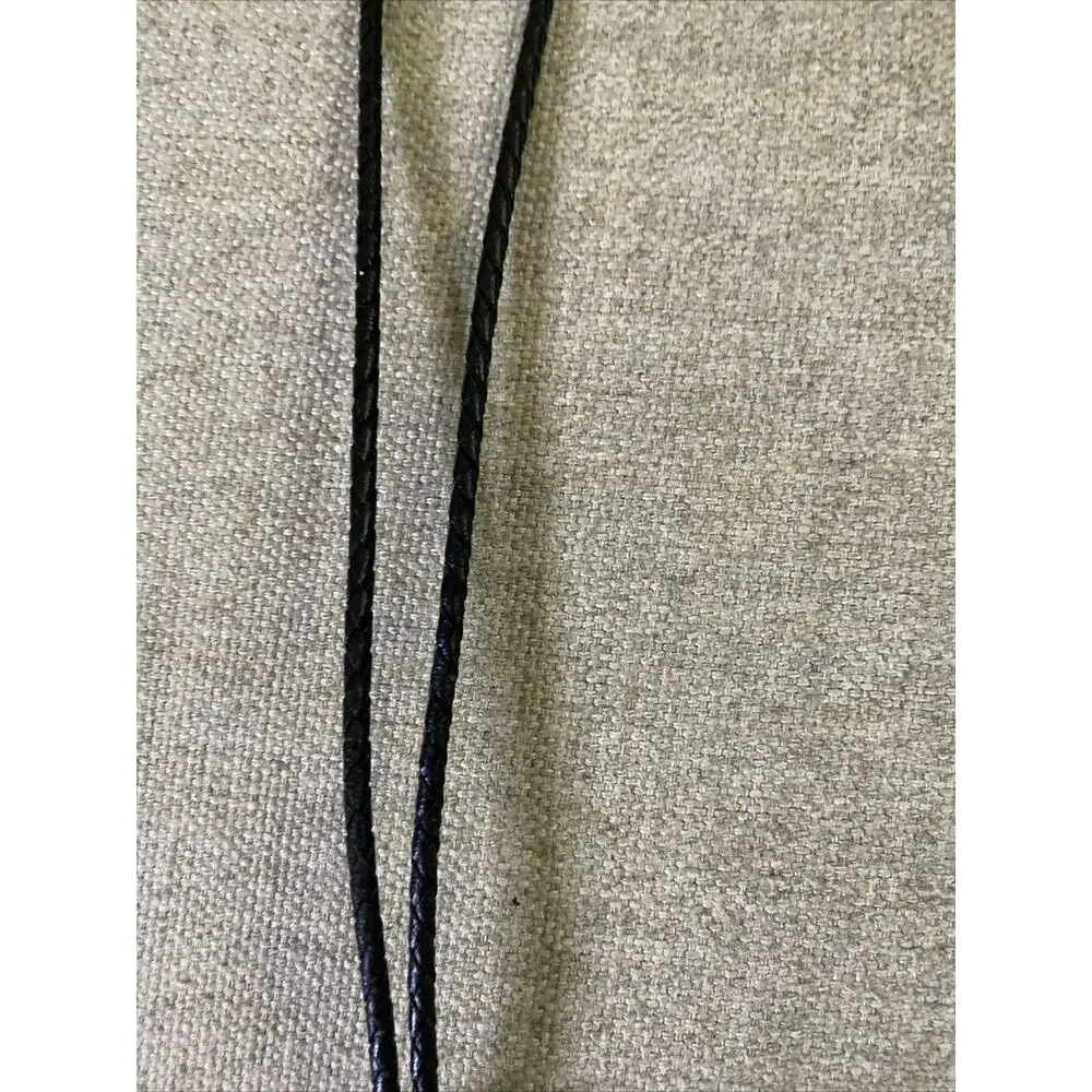 Vtg MCM Brutalist Silver Plate Bolo Tie Black Leather Western Modernist